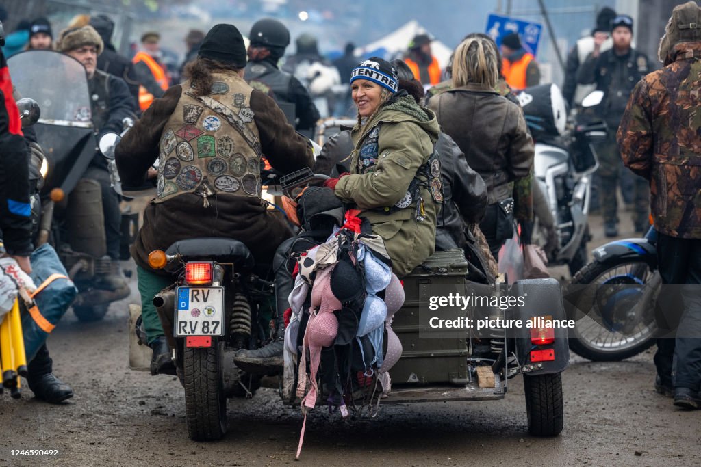 A motorcycle with sidecar is on the terrain of the Elefantentreffen ...