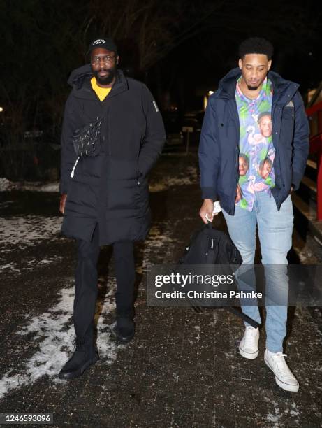 Othello Hunter of FC Bayern Munich and Augustine Rubit, #21 of FC Bayern Munich arriving to the arena prior the 2022/2023 Turkish Airlines EuroLeague...