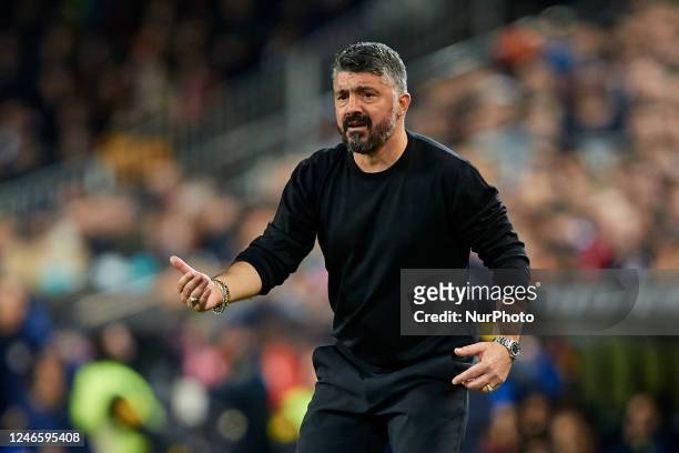 Gennaro Gattuso head coach of Valencia CF reacts during the Copa del Rey Quarter Final match between Valencia CF and Athletic Club at Mestalla...