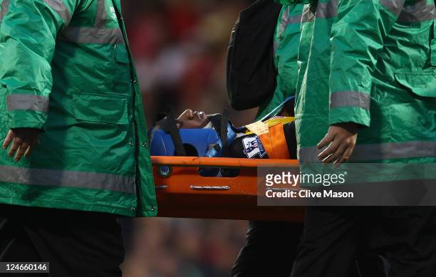 David Hoilett of Blackburn Rovers is stretchered off during the Barclays Premier League match between Fulham and Blackburn Rovers at Craven Cottage...