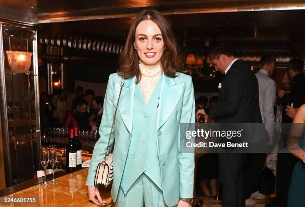 Lady Violet Manners attends Henry Conway 40th birthday party in Vesper Bar at The Dorchester on January 27, 2023 in London, England.