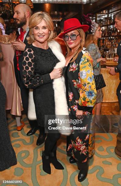 Anthea Turner and Erica Bergsmeds attend Henry Conway 40th birthday party in Vesper Bar at The Dorchester on January 27, 2023 in London, England.