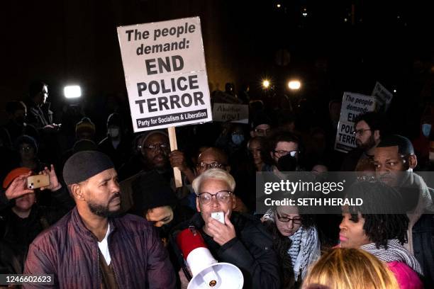 Protesters rally against the fatal police assault of Tyre Nichols, in Memphis, Tennessee, January 27,2023. - The US city of Memphis released January...