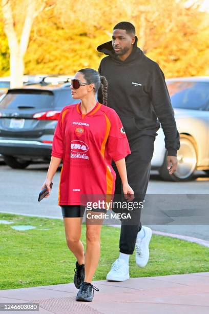 Kim Kardashian arrives at her son Saint's basketball game with Tristan Thompson on January 27, 2023 in Los Angeles, California.