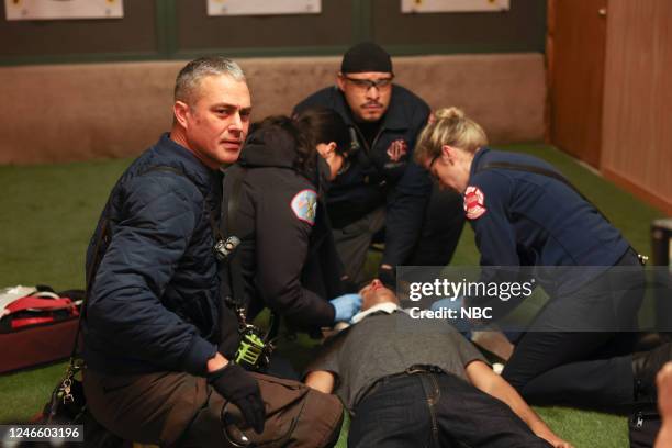 The Man of the Moment" Episode 1113 -- Pictured: Taylor Kinney as Kelly Severide, Hanako Greensmith as Violet, Assaf Cohen as Alexander, Joe Minoso...