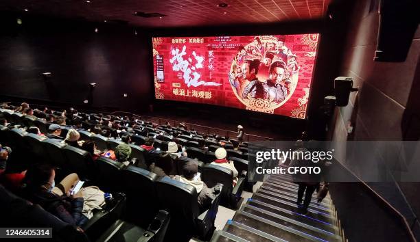 Fans watch The movie Full River Red at a cinema in Shanghai, China, January 26, 2023. As of 21 am on January 27, the total box office of 2023 Chinese...