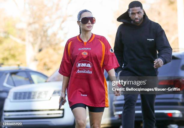 Kim Kardashian and Tristan Thompson are seen on January 27, 2023 in Los Angeles, California.