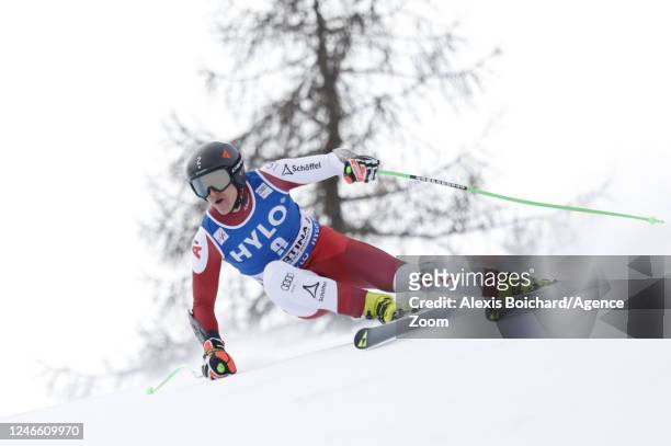 Raphael Haaser of team Austria competes during the FIS Alpine Ski World Cup Men's Super G on January 28, 2023 in Cortina d'Ampezzo, Italy.