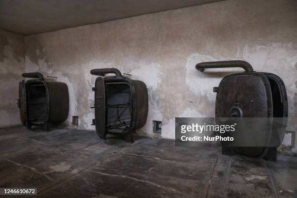 Steam vats used to disinfect prisoners' clothes in the so-called Sauna building in the former Nazi German concentration and extermination camp...
