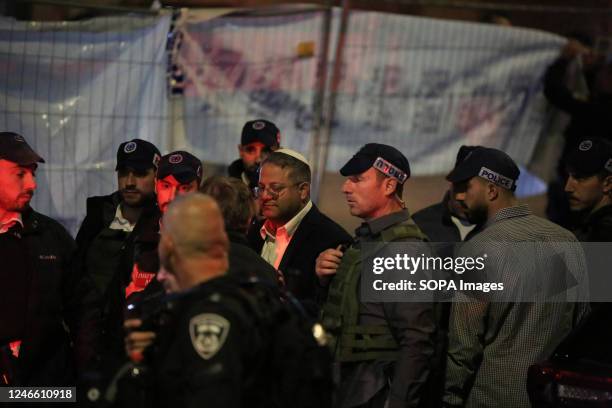 Israeli National Security Minister Itamar Ben-Gvir at the scene of the crime following an armed attack in a Jewish settlement in East Jerusalem. At...