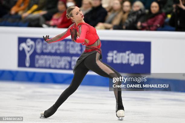 Bulgaria's Alexandra Feigin performs during the Women's Free Skating event of the ISU European Figure Skating Championships in Espoo, Finland on...