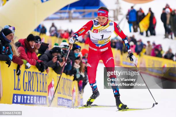 Kristine Stavaas Skistad of Norway takes first place during the Individual Sprint at the FIS World Cup Cross-Country Les Rousses on January 28, 2023...