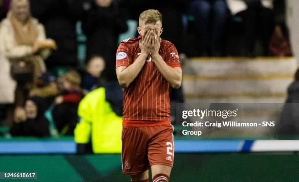 Aberdeen's Ross McCrorie looks dejceted after a 6-0 defeat in a cinch Premiership match between Hibernian and Aberdeen at Easter Road, on January 28...