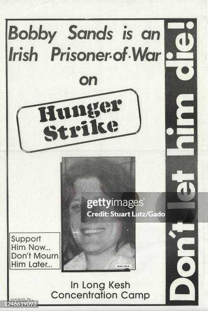 Poster with an image of Bobby Sands, to raise awareness for the 1980-81 Irish hunger strike at Long Kesh Detention Centre , distributed by the Irish...