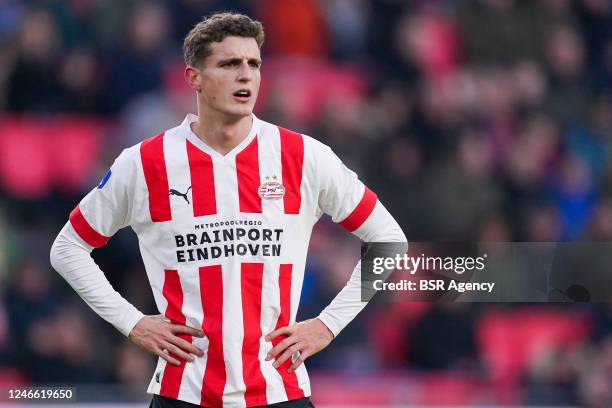Guus Til of PSV during the Eredivisie match between PSV and Go Ahead Eagles at the Philips Stadion on January 28, 2023 in Eindhoven, Netherlands