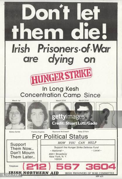 Poster with images of Irish Republican Army prisoners held in Long Kesh Detention Centre , to raise awareness for the 1980-81 Irish hunger strike,...