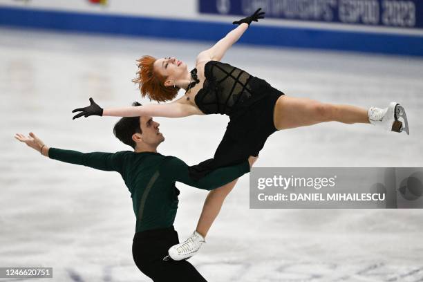 France's Evgeniia Lopareva and Geoffrey Brissaud perform during the Ice Dance - Free Dance event of the ISU European Figure Skating Championships in...