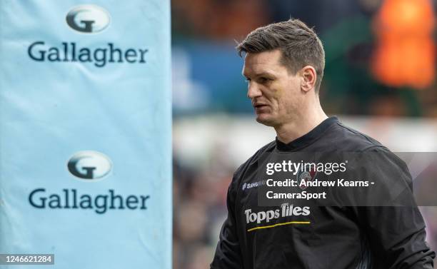 Leicester Tigers Freddie Burns warming up before the start of play during the Gallagher Premiership Rugby match between Leicester Tigers and...