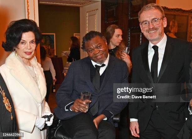 Bianca Jagger, Yinka Shonibare and Axel Ruger, Secretary and Chief Executive of the Royal Academy of Arts, attend the "Art Without Borders" charity...