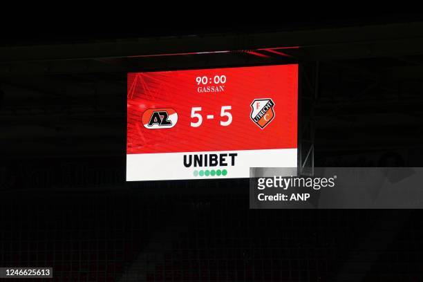 The final result of the Dutch Eredivisie game between AZ Alkmaar and FC Utrecht at the AFAS stadium on January 28, 2023 in Alkmaar, Netherlands. ANP...
