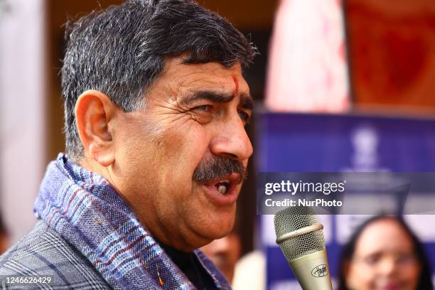 Member Parliament Jugal Kishore Sharma speaks at an event in Jammu City, Jammu and Kashmir India on 28 January 2023