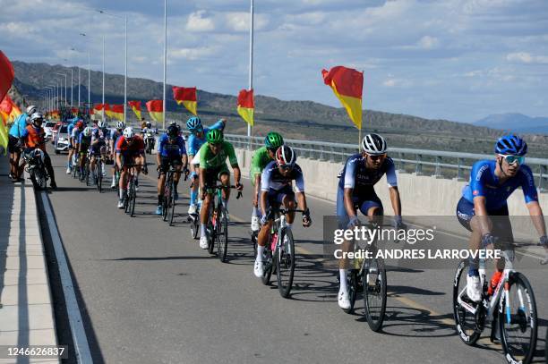 Cyclists compete in the 6th stage of the Vuelta a San Juan 2023, in San Juan, Argentina, on January 28, 2023.