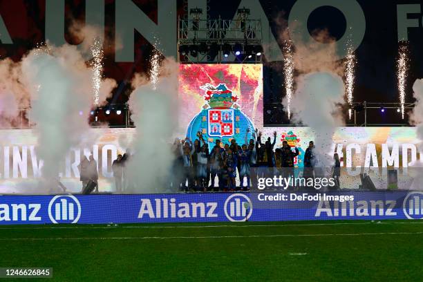 Porto lifts the cup during the Allianz Cup match between Sporting CP and FC Porto at Estadio Jose Alvalade on January 28, 2023 in Lisbon, Portugal.