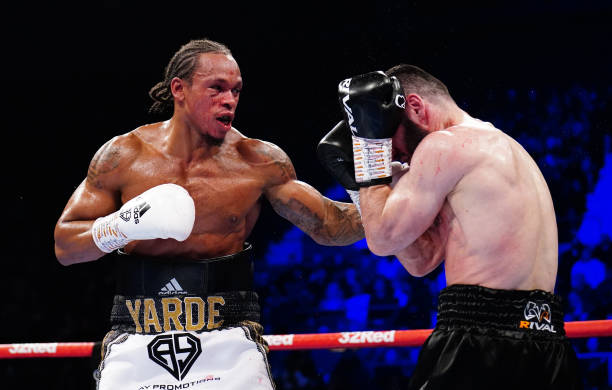 Anthony Yarde and Artur Beterbiev during their WBC, IBF and WBO light-heavyweight contest at the OVO Arena Wembley, London. Picture date: Saturday...