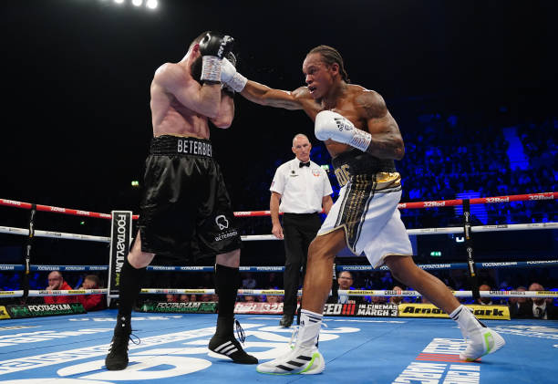 Artur Beterbiev and Anthony Yarde during their WBC, IBF and WBO light-heavyweight contest at the OVO Arena Wembley, London. Picture date: Saturday...