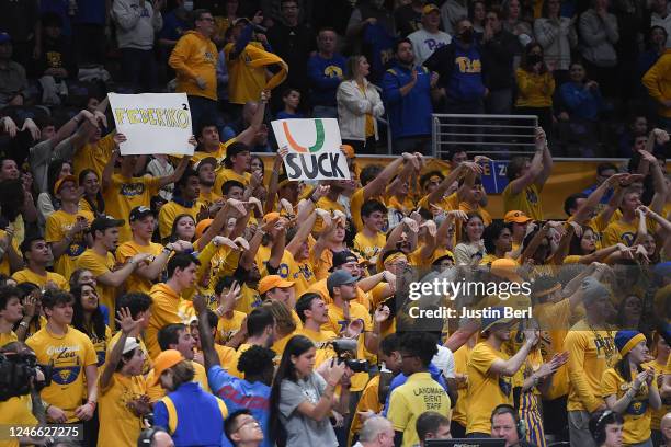 The Oakland Zoo student section is seen during the game between the Pittsburgh Panthers and the Miami Hurricanes at Petersen Events Center on January...