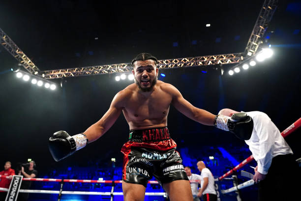 Khalid Ali celebrates victory over Ivica Gogosevic at the OVO Arena Wembley, London. Picture date: Saturday January 28, 2023.