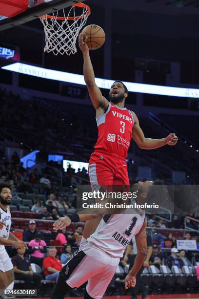 Cassius Stanley of the Rio Grande Valley Vipers leaps to the basket during a game against Austin Spurs on January 28, 2023 at the Bert Ogden Arena in...