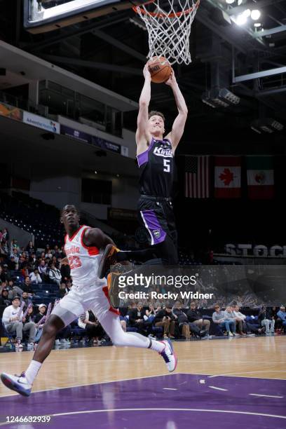 Alex OConnell of the Stockton Kings dunks the ball against the Memphis Hustle during a NBA G-League game at Stockton Arena on January 28, 2023 in...