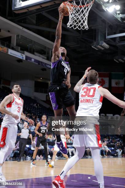 Deonte Burton of the Stockton Kings shoots the ball against the Memphis Hustle during a NBA G-League game at Stockton Arena on January 28, 2023 in...