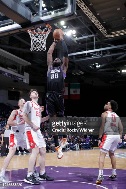 Neemias Queta of the Stockton Kings dunks the ball against the Memphis Hustle during a NBA G-League game at Stockton Arena on January 28, 2023 in...