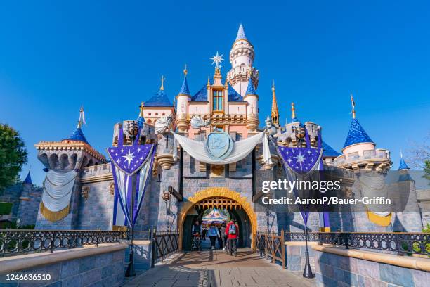 General views of Sleeping Beauty Castle at Disneyland, celebrating '100 Years of Wonder' celebration on January 28, 2023 in Anaheim, California.