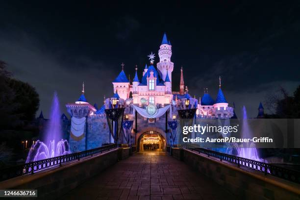 General views of Sleeping Beauty Castle at Disneyland, celebrating '100 Years of Wonder' on January 28, 2023 in Anaheim, California.