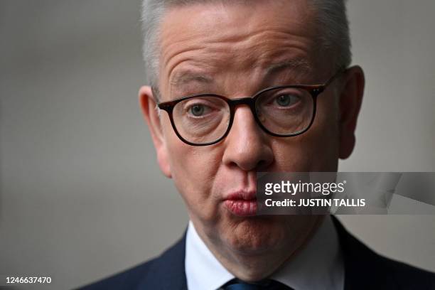 Britain's Secretary of State for Levelling Up, Housing and Communities and Minister for Intergovernmental Relations, Michael Gove gives an interview...
