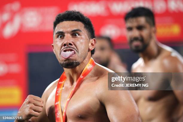 New Zealand player pefroms the Haka as he celebrates after his side's won the competition following the the end of the World Rugby Sevens series...