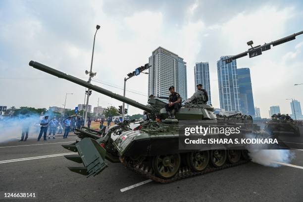 Members of Sri Lankan army personnel take part in Independence Day parade rehearsal in Colombo on January 29, 2023.