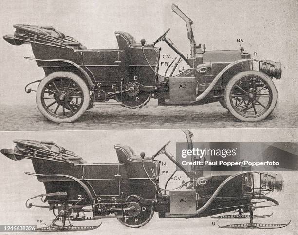 The voiture-traineau automobile, a motorcar that converts to a sleigh, published in "Omnia, Revue Pratique de Locomotion", in Paris on 12th February...