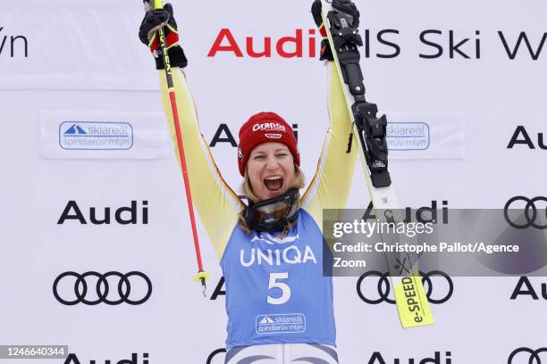 Lena Duerr of Team Germany takes 1st place during the Audi FIS Alpine Ski World Cup Women's Slalom on January 29, 2023 in Spindleruv Mlyn, Czech...