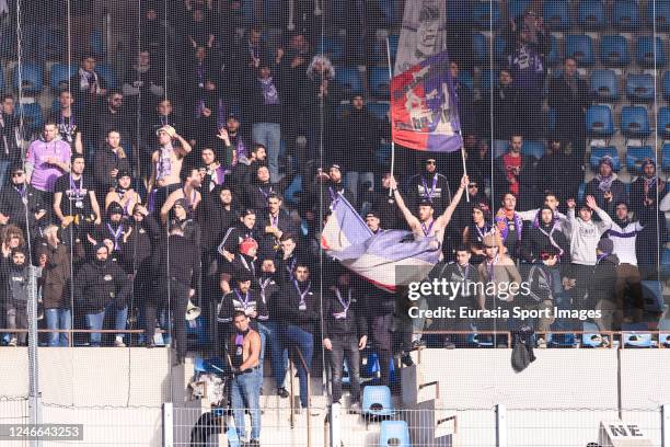 Toulouse supporters having fun during the Ligue 1 match between RC Strasbourg and Toulouse FC at Stade de la Meinau on January 29, 2023 in...