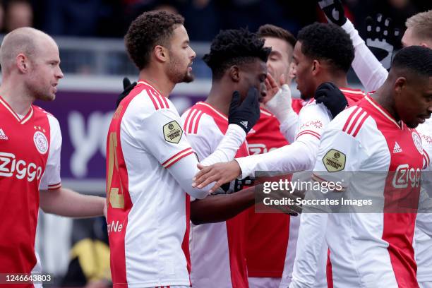 Mohammed Kudus of Ajax celebrating 1-3 with Dusan Tadic of Ajax, Steven Bergwijn of Ajax, Devyne Rensch of Ajax during the Dutch Eredivisie match...