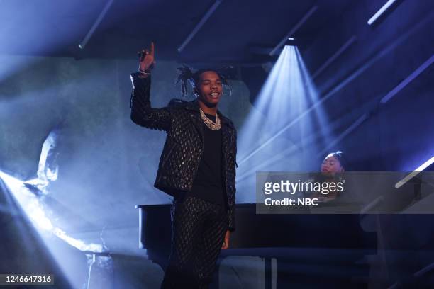 Michael B. Jordan, Lil Baby Episode 1837 -- Pictured: Musical guest Lil Baby performs "Forever" on Saturday, January 28, 2023 --