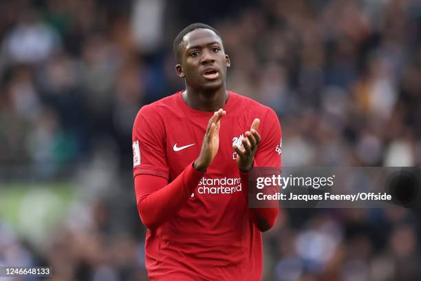 Ibrahima Konate of Liverpool during the FA Cup Fourth Round match between Brighton & Hove ALbion and Liverpool at Amex Stadium on January 29, 2023 in...