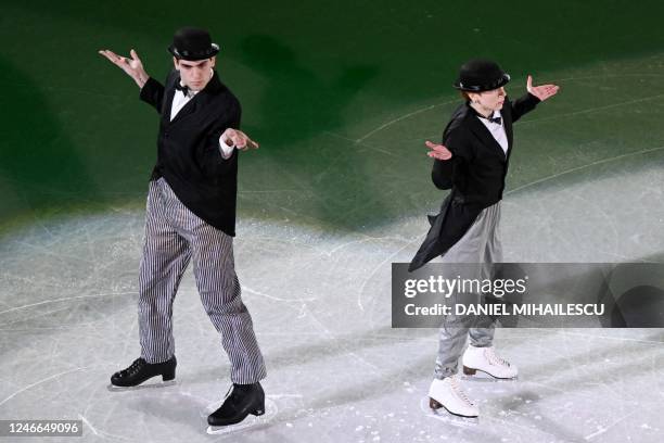 Evgeniia Lopareva and Geoffrey Brissaud of France perform during the Exhibition Gala of the ISU European Figure Skating Championships in Espoo,...