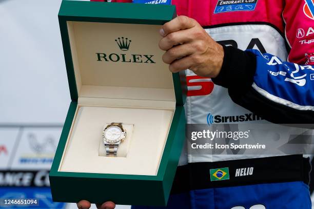 An up close view of the Rolex watch awarded to Helio Castroneves after the IMSA Rolex 24 at Daytona on January 29, 2023 at Daytona International...