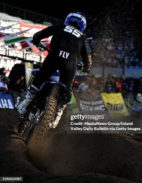 Anaheim, CA 450SX rider Austin Forkner kicks up sand as he rides the course during qualifying for round 4 of the AMA Supercross Championship at Angel...