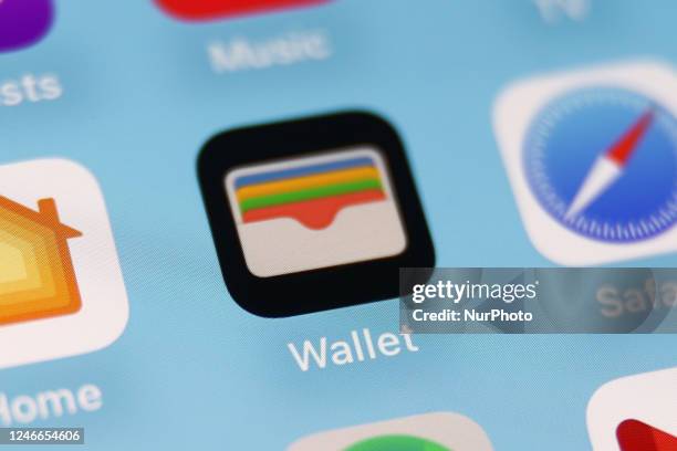 Wallet icon displayed on a phone screen is seen in this illustration photo taken in Krakow, Poland on January 29, 2023.